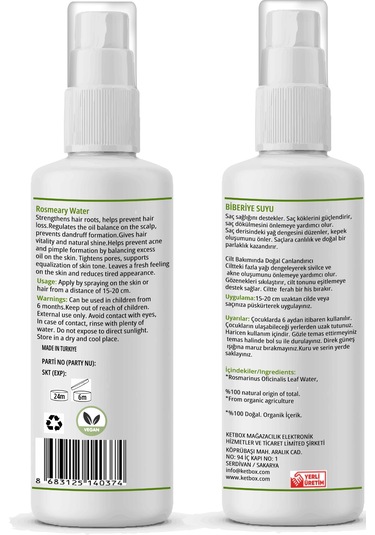 Ketpure Doğal Saf Biberiye Hidrosolü 100 ML