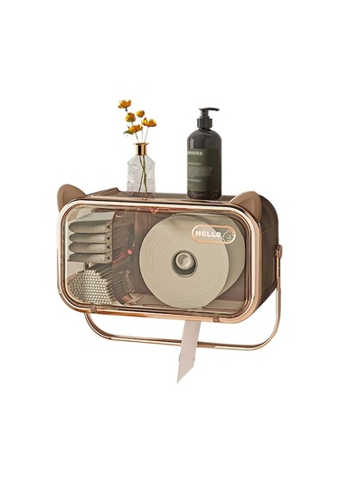 Altın Kedi Kulaklı Duvar Tipi Banyo Kağıdı Dağıtıcı - Magnet Kapaklı, El Havlusu Asıcı Ve Çekilebilir Kağıt Şaftı İle Multifonksiyonel Depolama Rafı Kalıcı Yapistırıcı Dahil Altın Altın