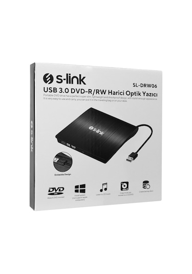 S-lınk Sl-drw06, Usb 3.0, External, Siyah, Slim, Cd-r/dvd-r/rw Op