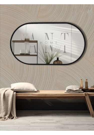 Dekoratif Ayna Duvar Aynası Konsol Aynası Mdf Elips Ayna 90x50 Cm 90 X 50 Siyah