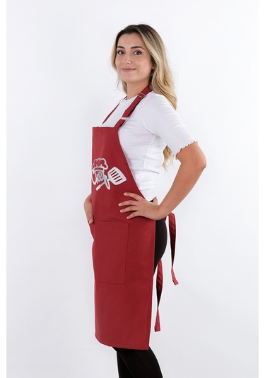 Unisex Master Chef Ayar Askılı Mutfak Önlüğü Vişne