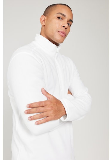 AC&Co / Altınyıldız Classics Anti-Pilling Tüylenme Yapmayan Bato Yaka Erkek Polar Sweatshirt Beyaz