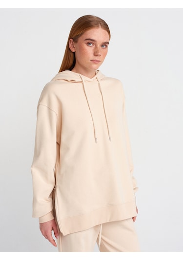 Dilvin 40401 Yanları Fermuarları Sweat- Açık Bej