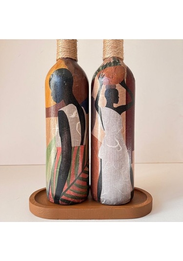 Afrika Kadın Temalı El Yapımı 750 Ml Zeytinyağı Sıvıyağ Şişesi Ya