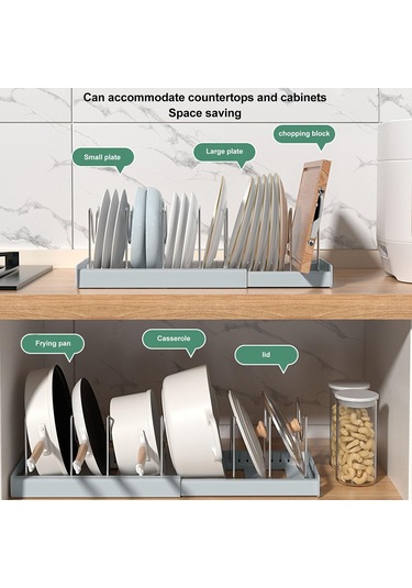 Geri Çekilebilir Ayarlanabilir Mutfak Depolama Rafı Tencere Kapağı Bulaşık Tava Depolama Standı - Gri
