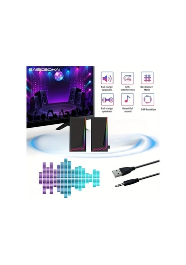 Willowhaven Siyah 1 Adet Rgb Işıklı Ses Sistemi, Usb Tak Çalıştır Bilgisayar Hoparlörü, Pc Tv Laptop İçin
