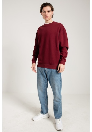 Jahr Marc Oversize Asit Yıkamalı Bordo Erkek Sweatshirt Bordo