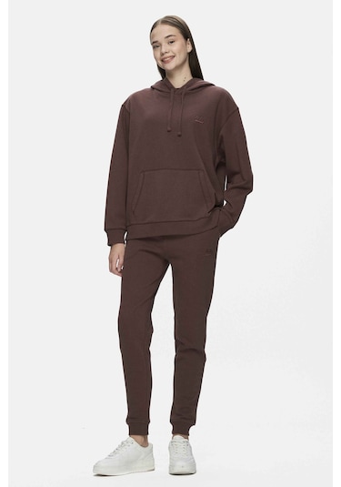 Ucla Weber Kahve Bisiklet Yaka Nakışlı Oversize Kadın Sweatshirt Kahve