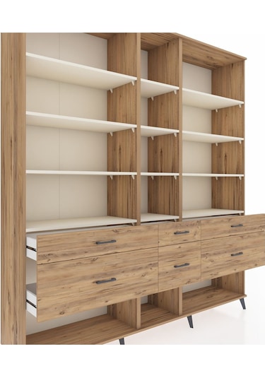 Hyperion Dolap 12 Raflı 6 Çekmeceli 220x44x243 Çam-aytaşı/çam Aytası/atlas Çam