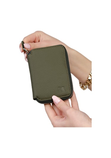 Mft Leather Hakiki Deri Unisex Fermuarlı Cüzdan Lotus 1616 Flother Haki