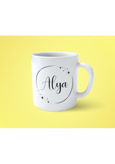Alya Yıldızlı Çerçeveli İsimli Baskılı Kupa Bardak