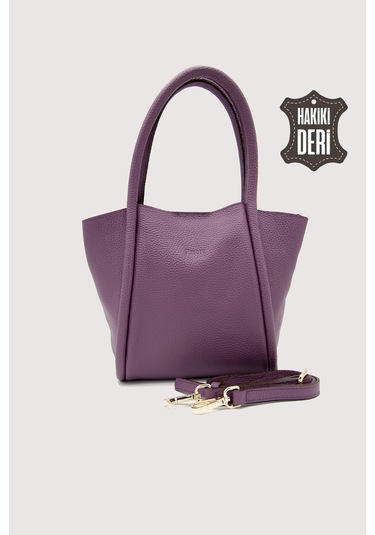 Hakiki Deri Kadın Organizerlı El Çantası Mürdüm Smr9206 Mürdüm
