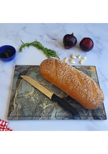 Kanallı Cam Kesme Tablası | Gri Gold Mermer | 25cm x 35cm