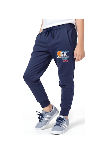 Sk Baskılı Erkek Çocuk Beli Lastik Detaylı Bağlamalı Eşofman Altı Lacivert