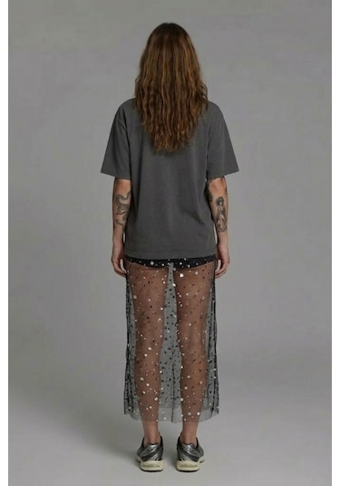 Kadın Organik Pamuk Oversize Fit Basic Yuvarlak Yaka T-shirt Antrasit