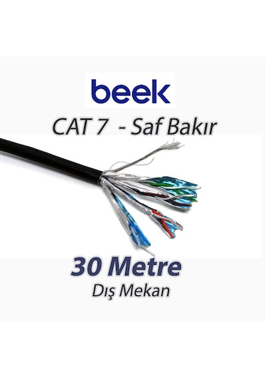 Beek Cat7 Saf Bakır S/ftp Awg23 Spe Dış Mekan Data Kablosu, Siyah Renk 30 Mt