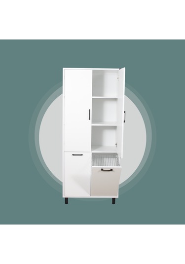 Çift Çamaşır Sepetli Banyo Dolabı Beyaz