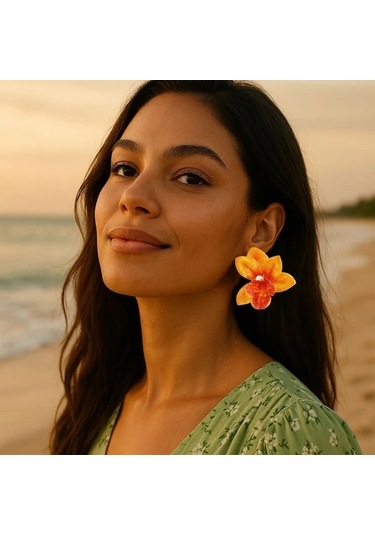 Willowhaven 2 Adet Bohem Büyük Çiçek Küpeler: Canlı Turuncu-sarı Çiçek Ve Yeşil Yapraklı, Hafif Yaz Aksesuarı Sarı