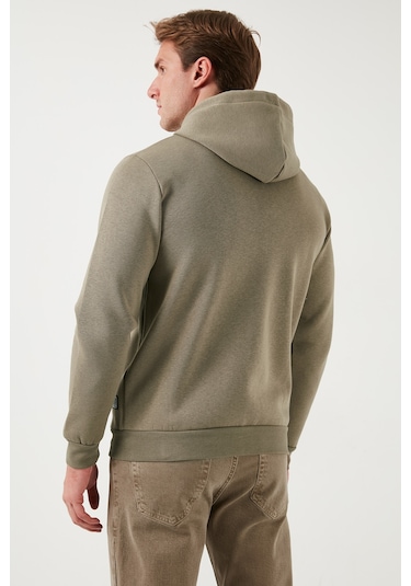 Buratti Regular Fit Kapüşonlu Fermuarlı Içi Tüylü Yumuşak Şardonlu Kışlık Erkek Sweat 5905340 Vizon Yeşili