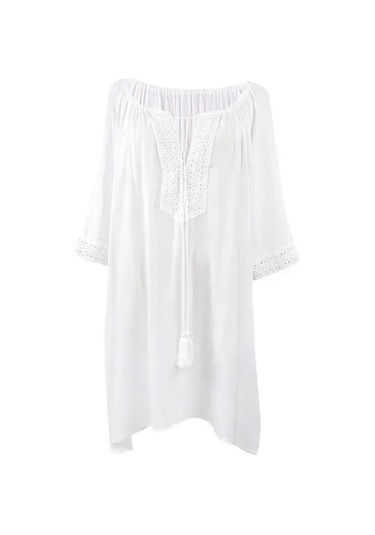 Springsun Büyük Beden Gergin Olmayan Pamuk Pudra Kumaş Güneş Korumalı Plaj Örtüsü Kadın Tatil Giyimi Göl Mavisi Diğer