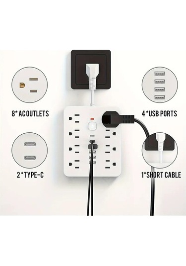 Besthome1 14'ü 1 Arada Usb-c Hızlı Şarjlı 8 Prizli Beyaz Uzatma Kablosu 2m