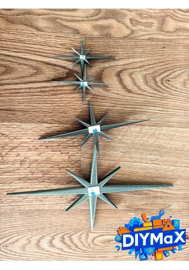 Yıldız Duvar Dekoru 4'lü Set Mid-century Modern Starburst Dekoratif Duvar Süsü - Sari Sarı