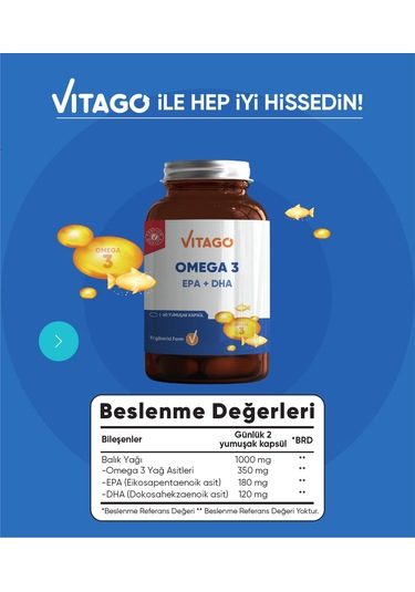 Vitago Omega 3 EPA + DHA 60 Kapsül