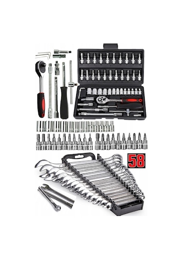 Staxx 58 Adet Lokma Takımı Seti 1/4' + 12 Parça Açık Ağız Anahtar