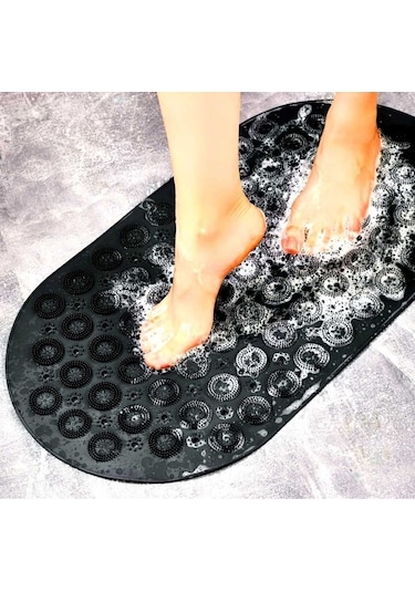 Masajlı Vantuzlu Banyo & Duş Kaydırmazı Paspası Siyah Renk Siyah