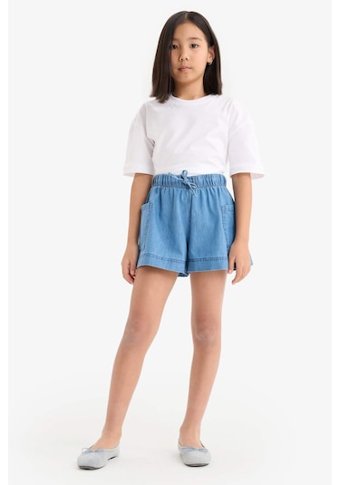 Defacto Kız Çocuk Beli Lastikli Cepli Jean Şort B6574a825smnm28 Mavi