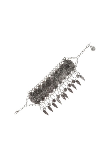 Labalaba Kadın Antik Gümüş Kaplama Spiral Formlu Multi Charm Halhal