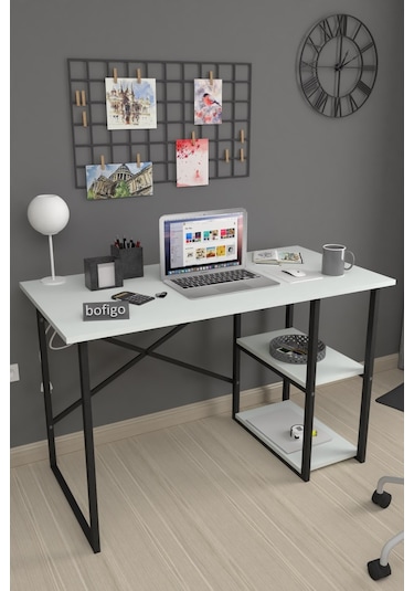 Bofigo 2 Raflı Çalışma Bilgisayar Masası 60 x 120 CM Beyaz
