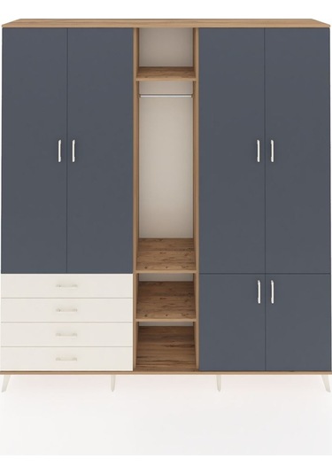 Hyperion Dolap 14 Raflı 4 Çekmeceli Tek Askılı 220x44x243 Çam-antrasit/aytaşı Antrasıt/aytası