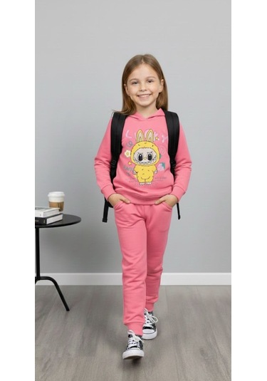 Baskılı Kız Çocuk Eşofman Takım - 6/10 Yaş - 31573 Pembe