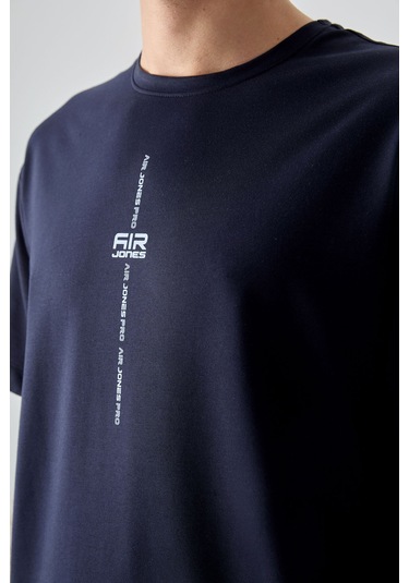 Tommy Life Lacivert Pamuklu Kalın Yumuşak Dokulu Oversize Fit Baskılı Erkek T-shirt - 88373 Lacivert