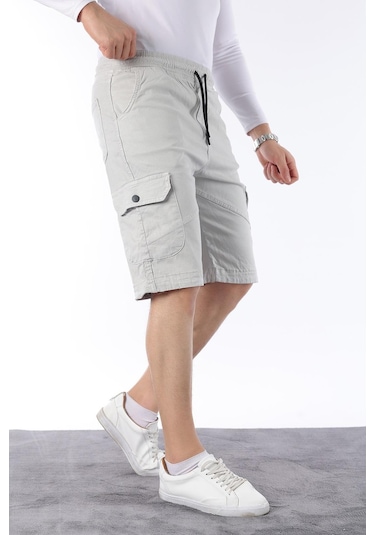 Classics Men Erkek Comfort Fit Keten Bel Lastikli Cepli Kapri Şort Taş