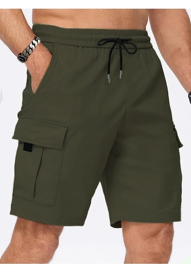 0 Erkek Kargo Şort - Çok Cep, Elastik Kemer, Yaz Ve Spor Kullanımı Black