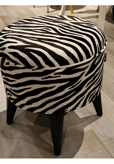 Mercan Mobilya Leopar Desen Bench Puf 43 Cm Beyaz