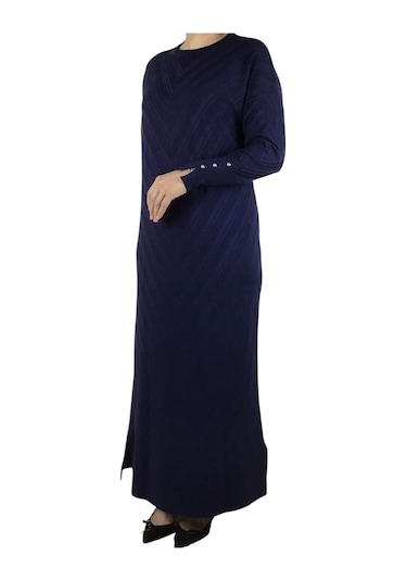 Kadın Düşük Kol Desenli Triko Elbise Elbise3 Lacivert