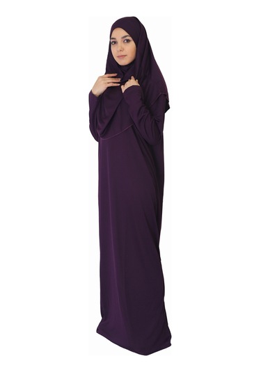 Koyu Mor Fermuarsız Namaz Elbisesi Koyu Mor