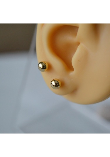 Çelik Gold Top Küpe 5 Mm Çift Renkli