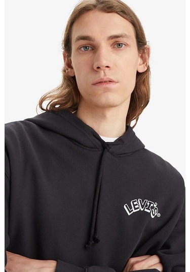 Erkek Kapüşonlu Relaxed Sweatshirt - A2639-0034 Siyah