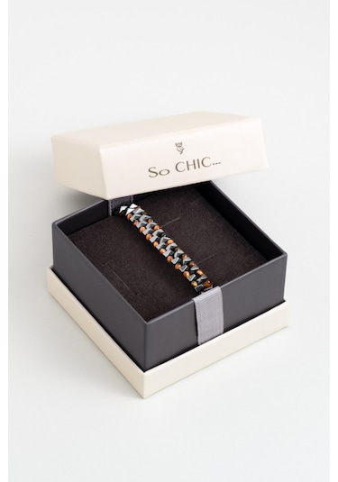 So Chic Kaplan Gözü Taşlı 21 Cm Çelik Erkek Bileklik Çelik