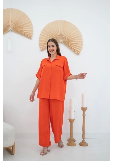 Oranj Gömlek Ve Pantolon Takım Oranj