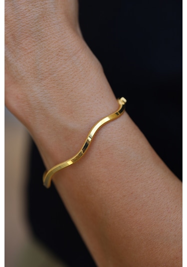 14 Ayar Altın Cimarlı Su Dalgası Ajda Kelepçe Sarı Altın