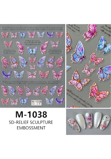 Nail Art Etiketler Çıkartmaları 5d Kabartmalı Kendinden Yapışkanlı Karikatür Çiçek Kelebek Yıldız Tırnak Çıkartmaları Açık Sarı