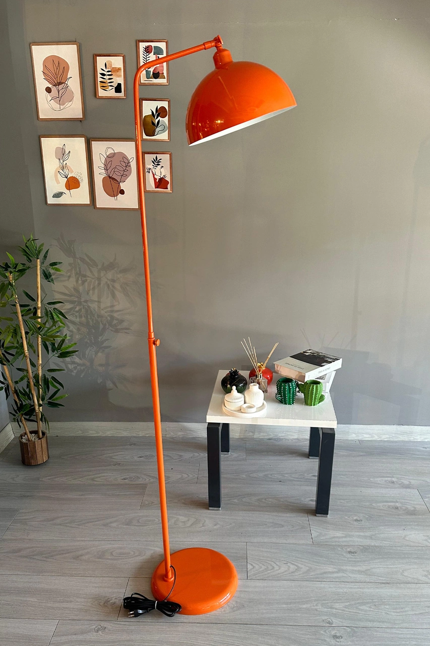 Turuncu 6933 Lambader Hareketli Başlık Modern Dekoratif Metal Oturma Odası Çalışma Odası Zemin Lambası Turuncu