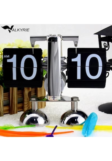 Valkyrie Retro Metanik Yaprak Saat Ev Ofis Masa Saati Paslanmaz Çelik Çift Bacak Siyah