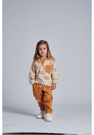 Etnik Desen Kapşonlu 2 Li Takım Oranj