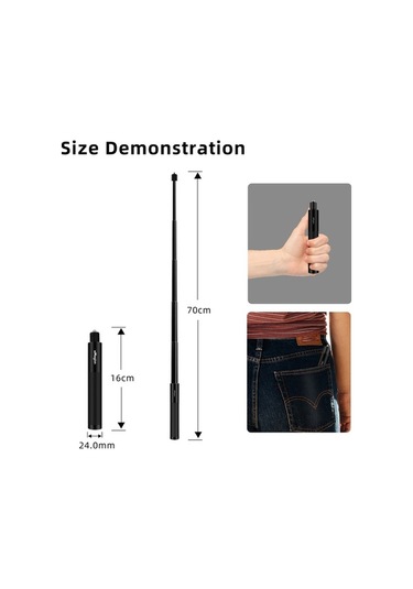 Tongxida Amagisn 70cm Dijital Çekmeli Selfie Çubuğu Spor Kamera Aksesuarları, Çubuk + 1/4 Dönüş 3 Çene + Vida + Telefon Klipsi